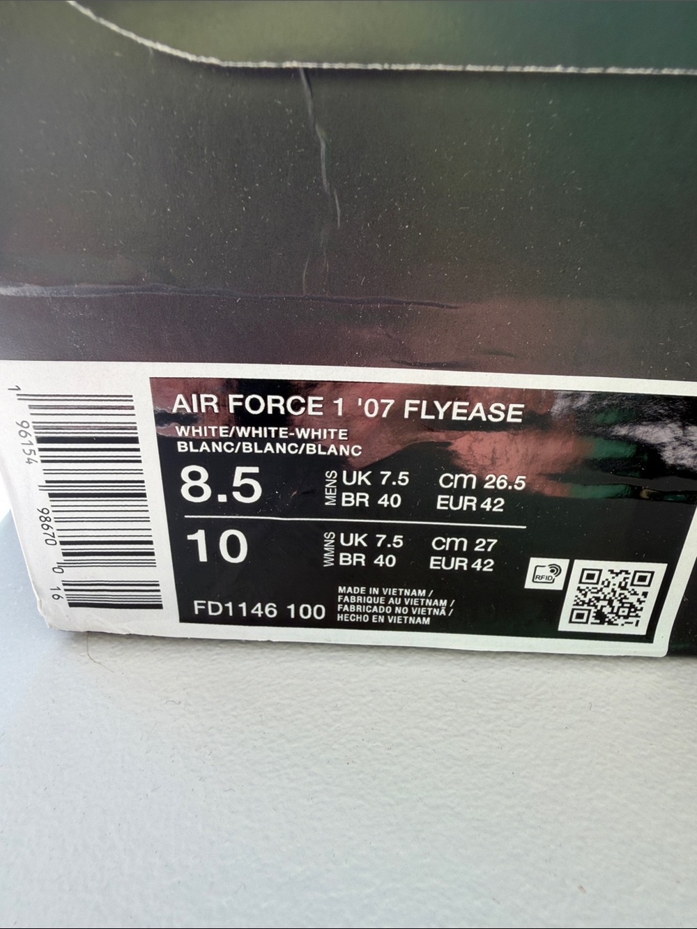 Nike Air Force 1 ’07 FlyEase Triple White Men’s 8.5 Women’s 10 New - Picture 3 of 6